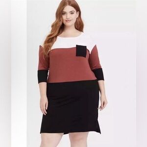 Torrid Neutral Color Block Dress with Pocket – Brown, Cream & Black – Size 2x